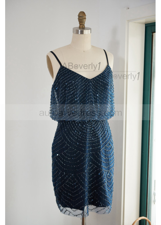 Spaghetti Straps Navy Blue Tulle Knee Length Mother Dress Spaghetti Straps Navy Blue Tulle Knee Length Mother Dress